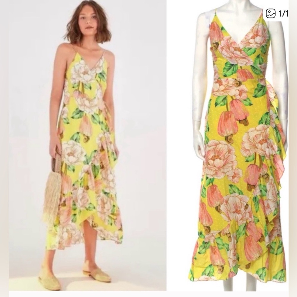Farm Rio Neoma Wrap Maxi Dress floral cashew midi dress size XS Anthropologie
